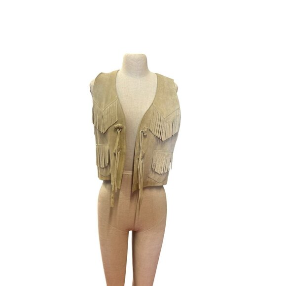 Vintage Authentic Made in The Shade Garment Tan Suede Fringe Western Leather Ves - Picture 2 of 11